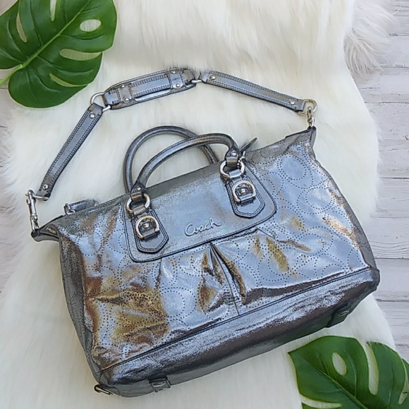 Coach Handbags - COACH Ashley Metallic Silver Shoulder Bag # 17130